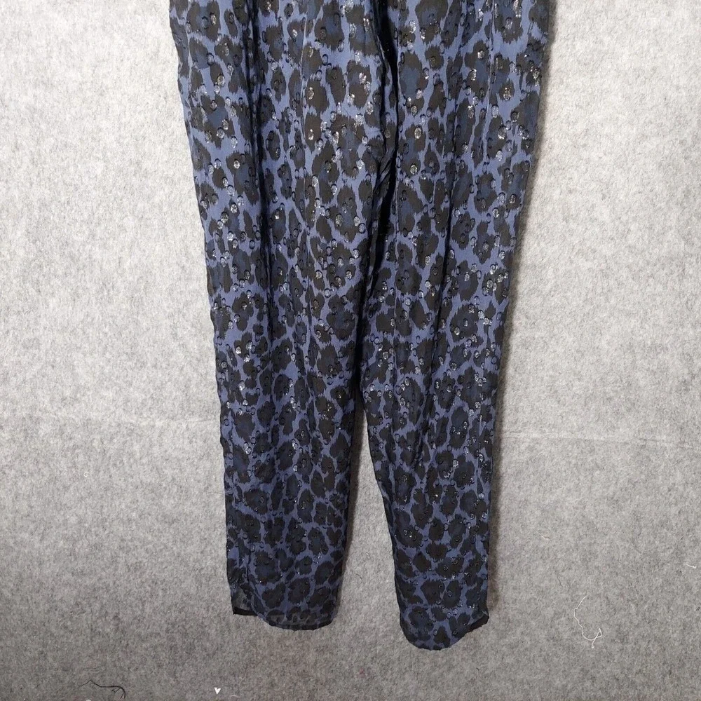 Kate Spade Jumpsuit Women 0 Navy‎ Silk Leopard Swiss Dot Metallic Retro Party